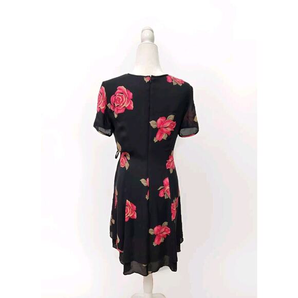 Spenser Jeremy Black Floral Flowy Chiffon Silk Dress Size 6 Tie Side - Picture 3 of 10